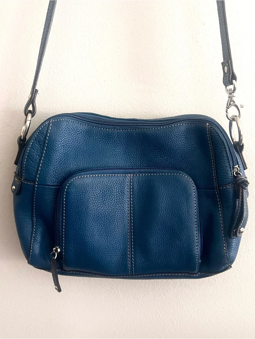Blue Leather Tignanello Crossbody Bag - Classic Pebbled Leather organizers style